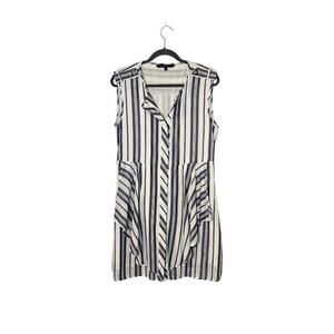 Walter Baker Womens Striped Shirt Dress Size Large White/Blue Sleeveless Ruffle